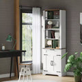 4-Tier Bookshelf with Storage Cabinet, Barn Door and Drawer, 72 Inch Tall Adjustable Freestanding Bookcase for Office and Home