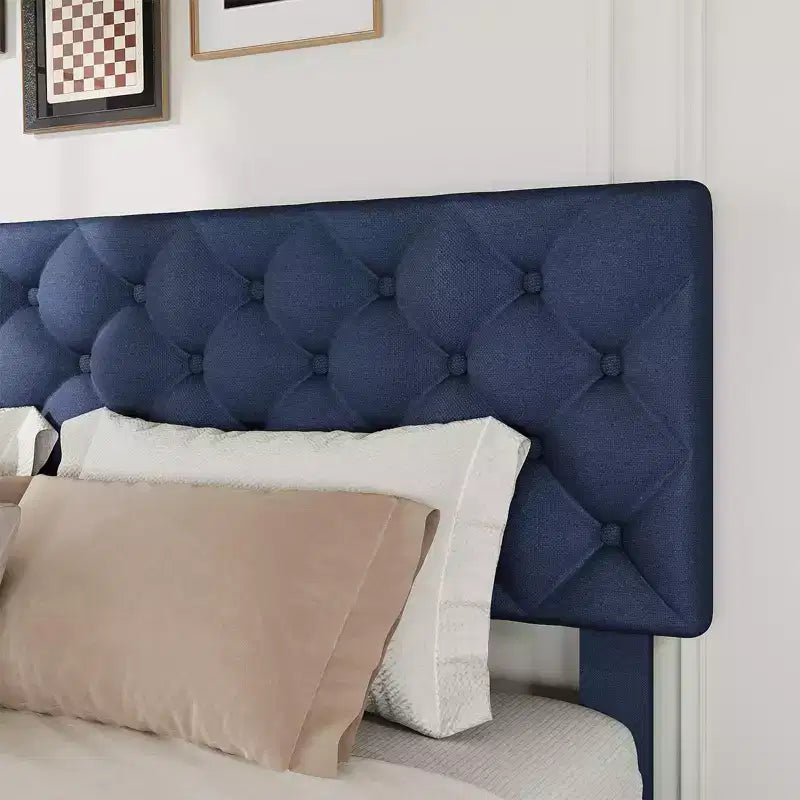 Modern Upholstered Bed Frame with Footboard, Adjustable Headboard, 4 Drawers Wooden and Slats Support