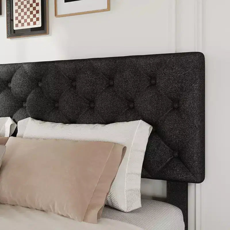 Modern Upholstered Bed Frame with Footboard, Adjustable Headboard, 4 Drawers Wooden and Slats Support