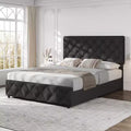 Modern Upholstered Bed Frame with Footboard, Adjustable Headboard, 4 Drawers Wooden and Slats Support