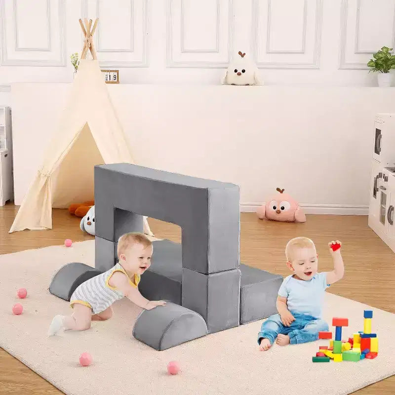 Acekool Kids Modular Play Couch, 6-Piece Foam Toddler Sofa with Removable Microvelvet Cover, Reading Pockets