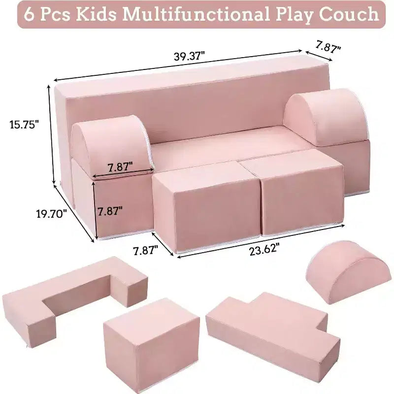 Acekool Kids Modular Play Couch, 6-Piece Foam Toddler Sofa with Removable Microvelvet Cover, Reading Pockets