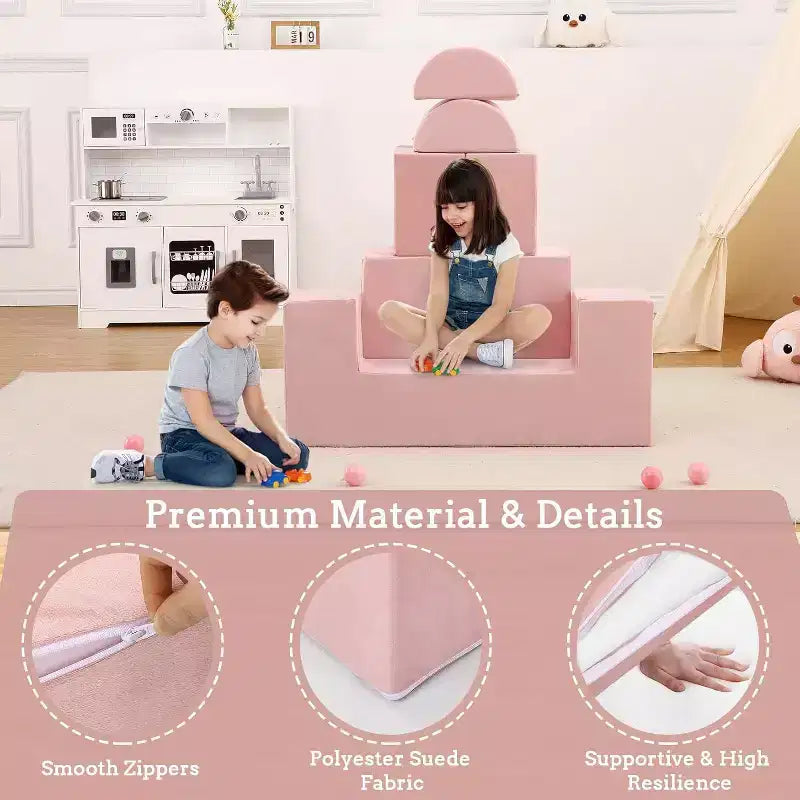 Acekool Kids Modular Play Couch, 6-Piece Foam Toddler Sofa with Removable Microvelvet Cover, Reading Pockets