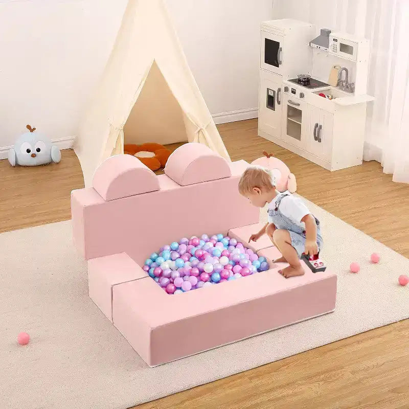 Acekool Kids Modular Play Couch, 6-Piece Foam Toddler Sofa with Removable Microvelvet Cover, Reading Pockets