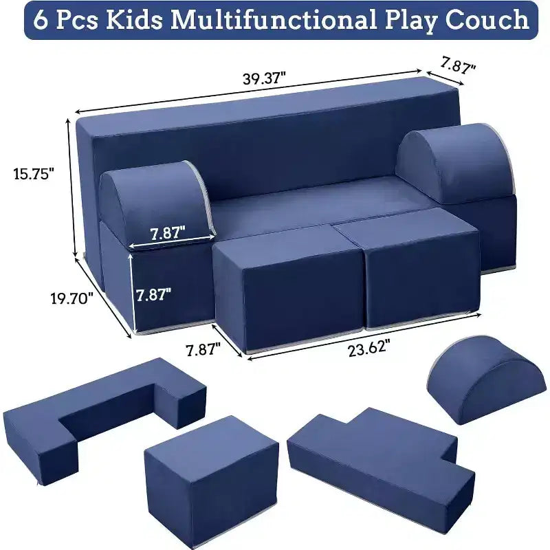 Acekool Kids Modular Play Couch, 6-Piece Foam Toddler Sofa with Removable Microvelvet Cover, Reading Pockets
