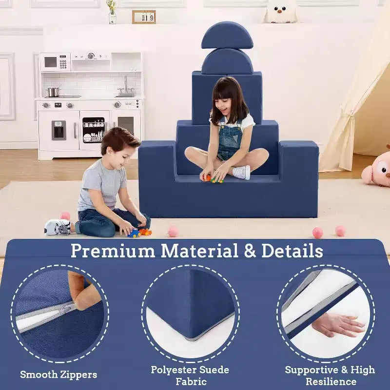 Acekool Kids Modular Play Couch, 6-Piece Foam Toddler Sofa with Removable Microvelvet Cover, Reading Pockets