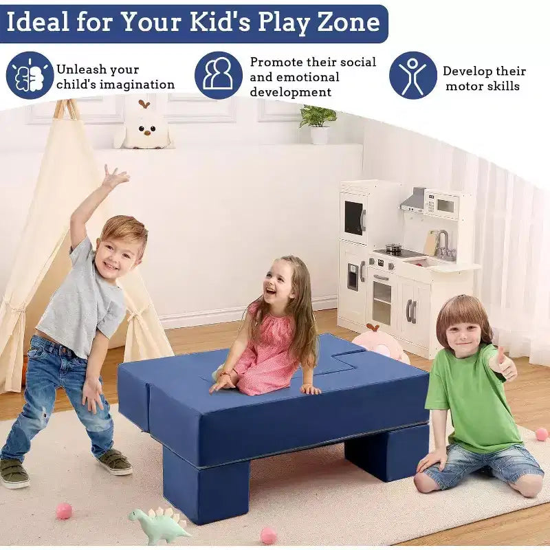 Acekool Kids Modular Play Couch, 6-Piece Foam Toddler Sofa with Removable Microvelvet Cover, Reading Pockets