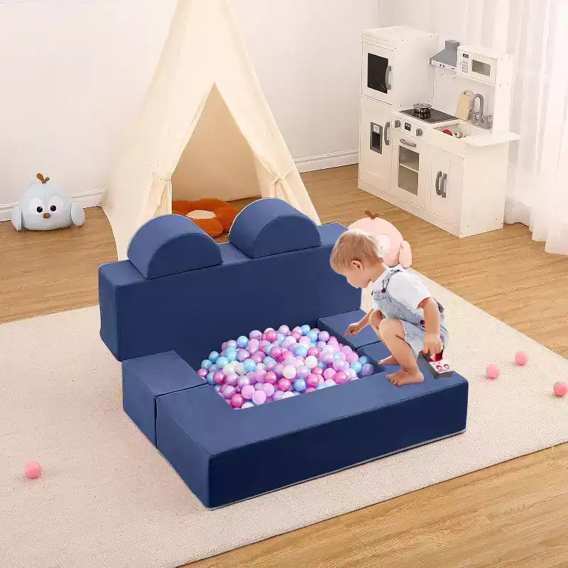 Acekool Kids Modular Play Couch, 6-Piece Foam Toddler Sofa with Removable Microvelvet Cover, Reading Pockets