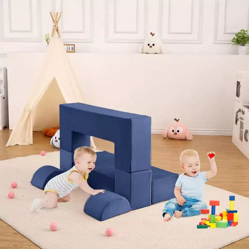 Acekool Kids Modular Play Couch, 6-Piece Foam Toddler Sofa with Removable Microvelvet Cover, Reading Pockets