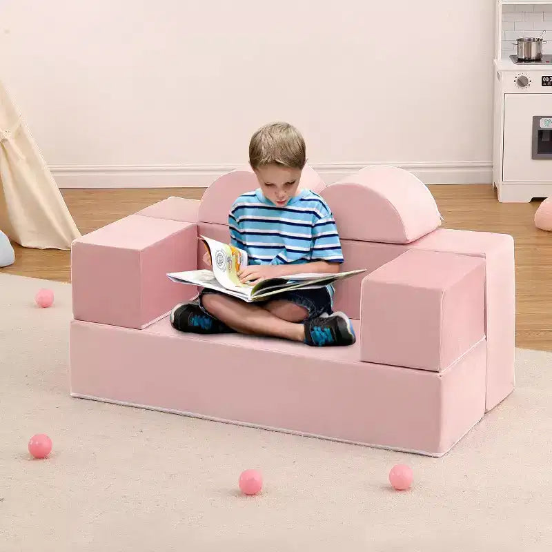 Acekool Kids Modular Play Couch, 6-Piece Foam Toddler Sofa with Removable Microvelvet Cover, Reading Pockets