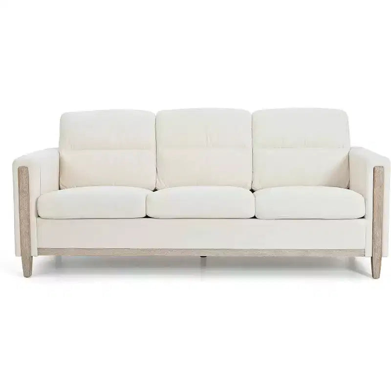 Acekool 79.5 Modern 3-Seater Sofa, Cushioned Couch with Armrests & Side Pocket, Wood Legs for Living Room, Home Office, Apartment, Beige