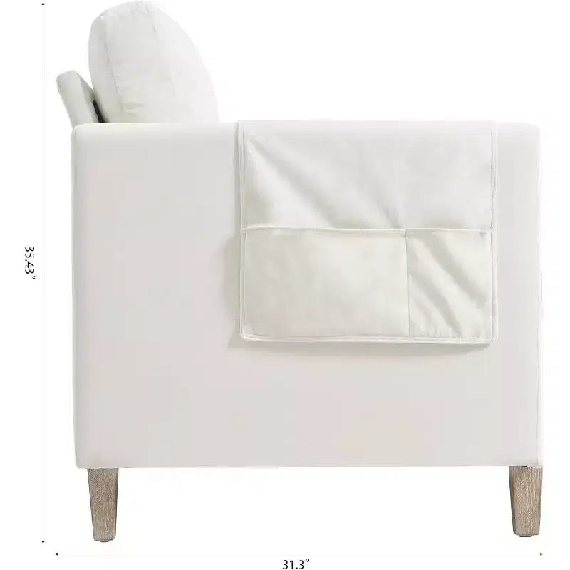 Acekool 79.5 Modern 3-Seater Sofa, Cushioned Couch with Armrests & Side Pocket, Wood Legs for Living Room, Home Office, Apartment, Beige