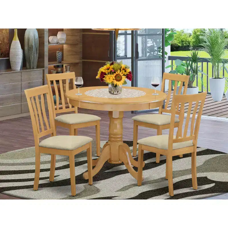 HomeStock Belmont 5-Piece Kitchen Table Set, Oak