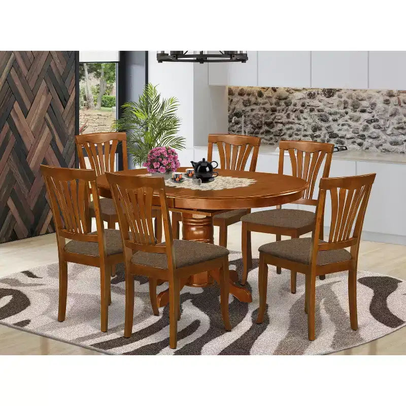 Dining Room Set-Oval Table With Leaf And 6 Dining Chairs