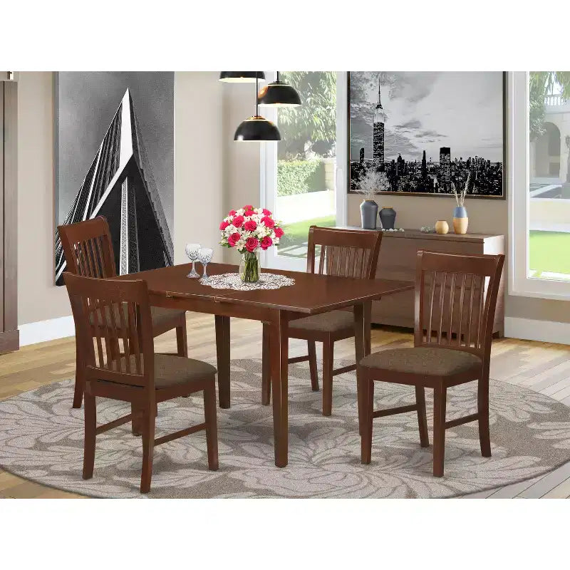 HomeStock Belmont Dinette Set- Table With A 12 Leaf And Dining Chairs, Mahogany