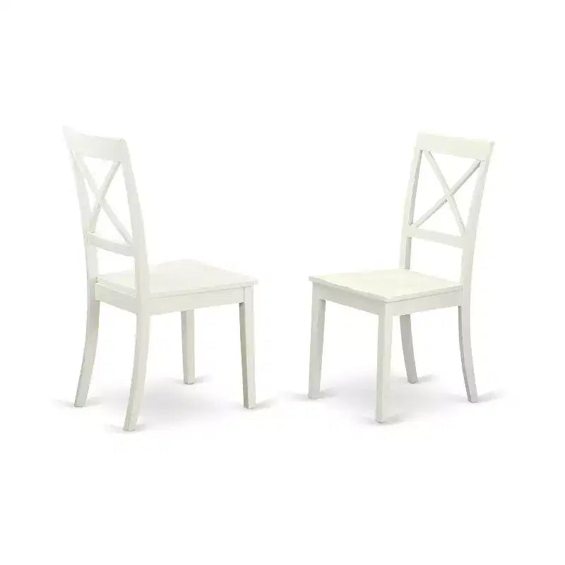 HomeStock Belmont 7 Pc Dining set with a Kitchen Table and 6 Wood Seat Kitchen Chairs in Linen White