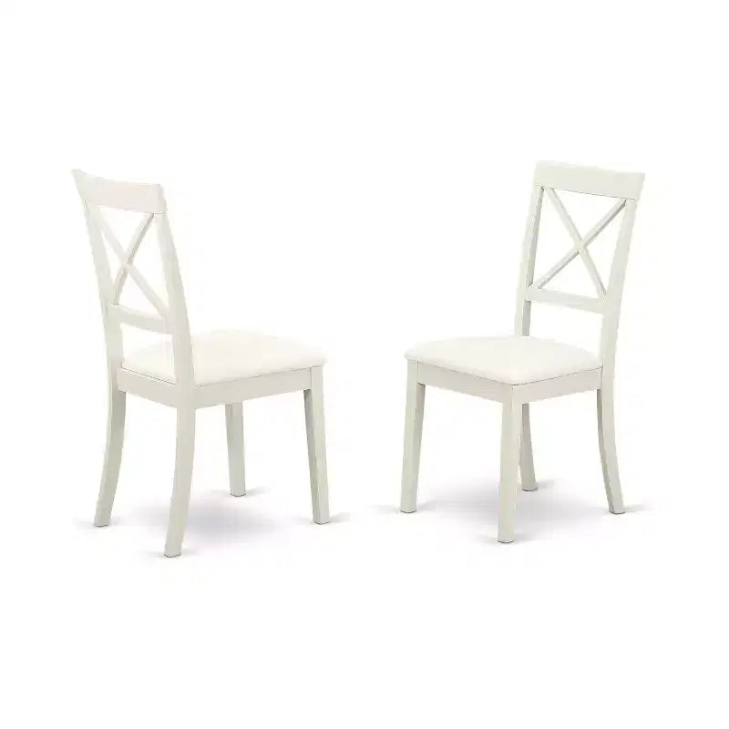 Ensemble de salle à manger HomeStock Belmont 5 pièces avec une table de salle à manger et 4 chaises en similicuir en blanc lin