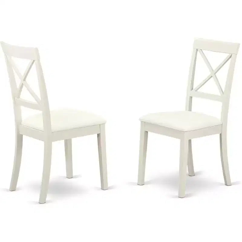 Ensemble de salle à manger HomeStock Belmont 5 pièces avec une table de salle à manger et 4 chaises en similicuir en blanc lin