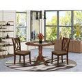 HomeStock Belmont 3Pc Dinette Set Includes a Rounded Kitchen Table with Drop Leaves and Two Double X Back Linen Seat Dining Chairs, Mahogany Finish
