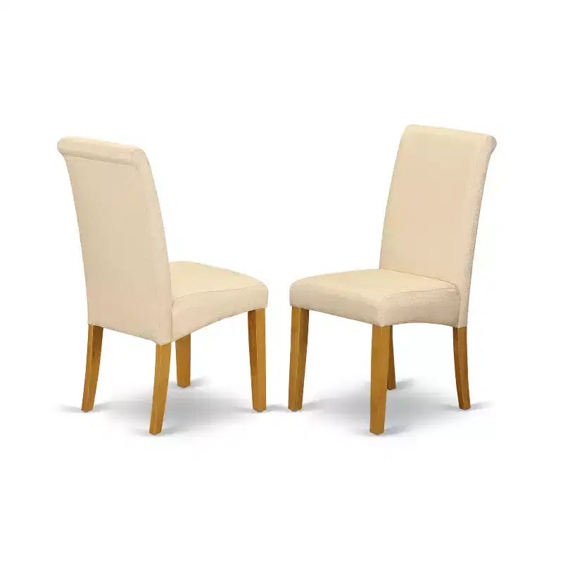 HomeStock Belmont Dining Set 3 Pc - 2 Dining Room Chairs and a Breakfast Table - Oak Finish Wood - Light Baige Color Linen Fabric