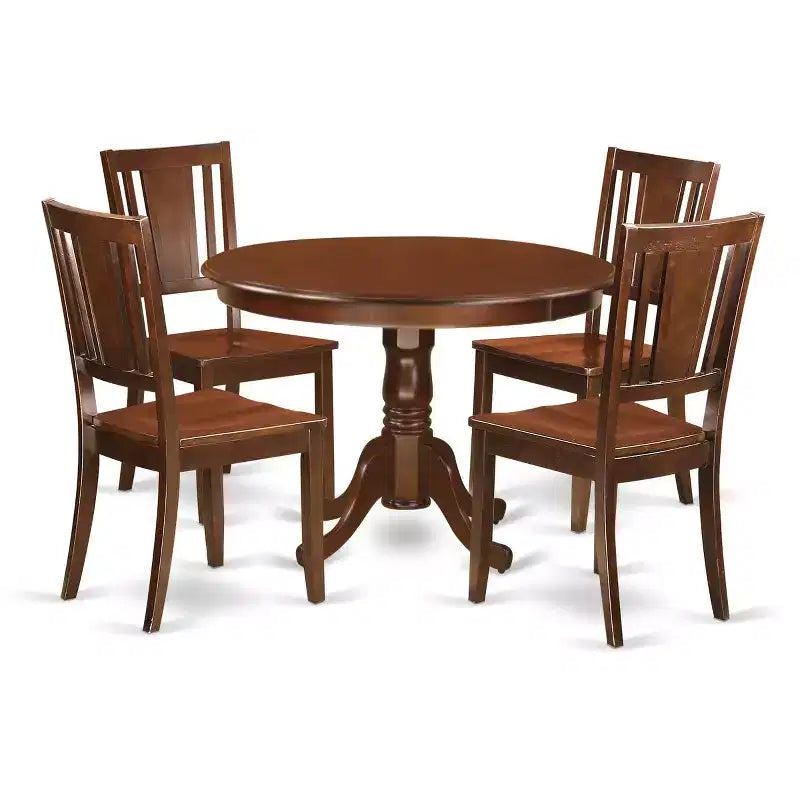 HomeStock Belmont Rectangle Dining Table Se Mahogany Finish, 1 Table and 4 Armless Chairs