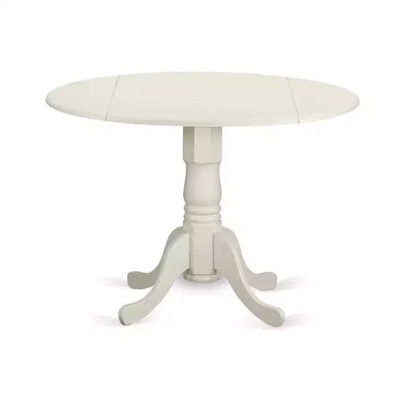 HomeStock Belmont 5 Piece Dining Table Set Includes a Round Dining Table with Dropleaf and 4 Chairs, Linen White