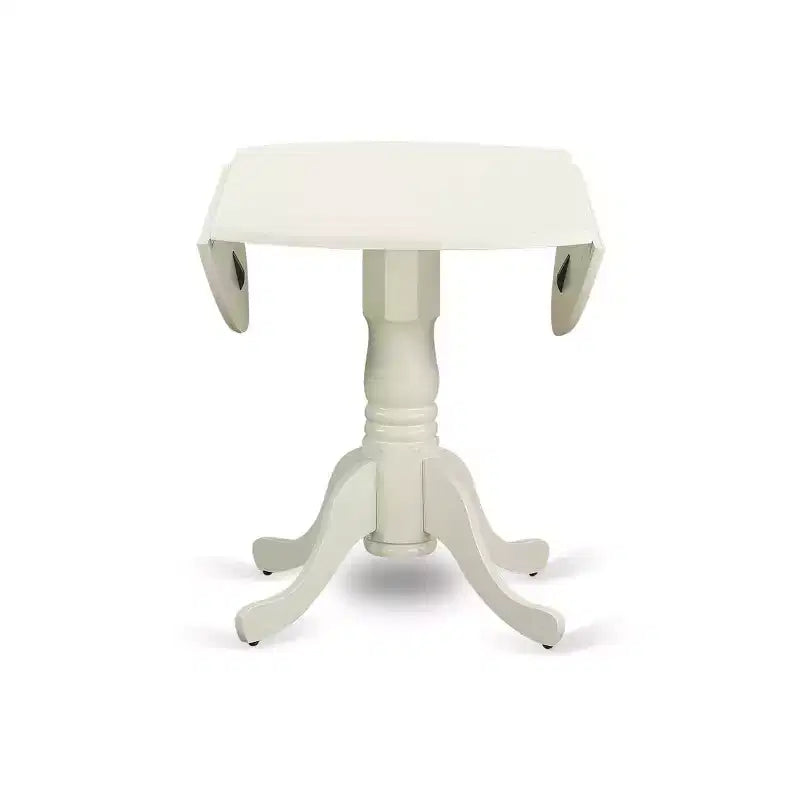 HomeStock Belmont 5 Piece Dining Table Set Includes a Round Dining Table with Dropleaf and 4 Chairs, Linen White