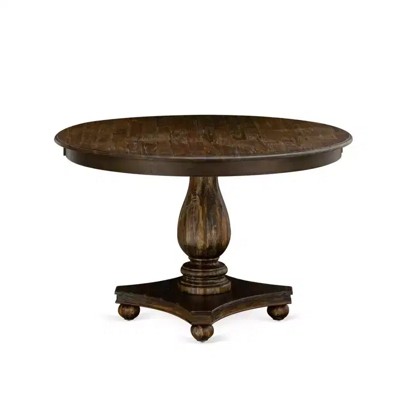 HomeStock Belmont 7 Piece Dinner Table Set Includes a Dining Table , 6 Dark Khaki Linen Fabric Dining Chairs , High Back - Distressed Jacobean Finish
