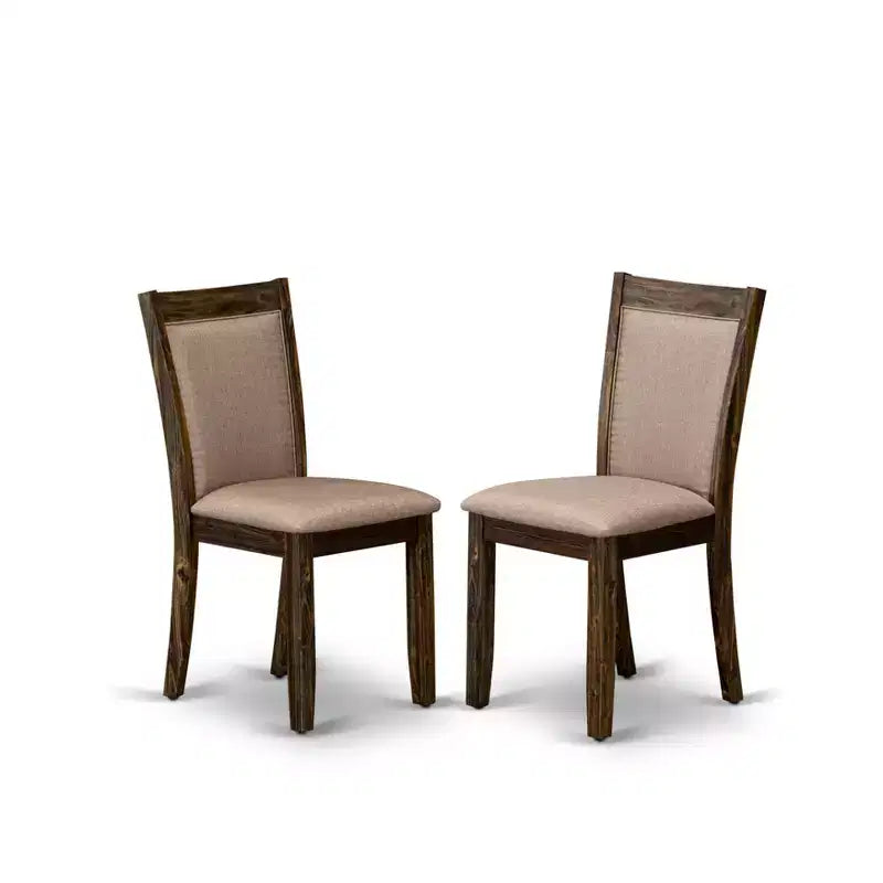 HomeStock Belmont 7 Piece Dinner Table Set Includes a Dining Table , 6 Dark Khaki Linen Fabric Dining Chairs , High Back - Distressed Jacobean Finish