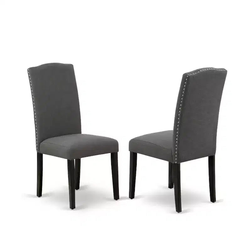 HomeStock Belmont 5 Piece Dining Set Round Dining Room Table with Dropleaf and 4 Dark Gotham Linen Fabric Upholstered Parson Chairs, 42x42 Inch, Black