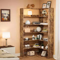 Industrial Corner Bookcase - 6-Tier Heavy Duty L-Shaped Storage Unit with Baffles & Wood Shelves, 80lb/Shelf Capacity for Home Office