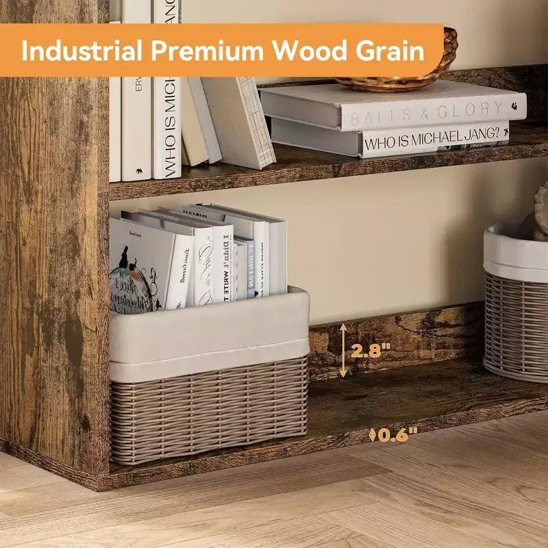 Industrial Corner Bookcase - 6-Tier Heavy Duty L-Shaped Storage Unit with Baffles & Wood Shelves, 80lb/Shelf Capacity for Home Office
