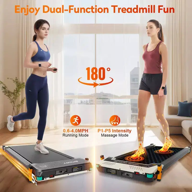 Akluer Walking Pad with Incline, 2-in-1 Under Desk Treadmill and Shiatsu Foot Massager Quiet 2.5HP Portable Treadmill for Home Office with LED Display