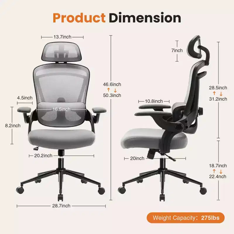 Bestier Office Chair with Adjustable Lumbar Support & Headrest, Comfy Mesh Computer Chair with Soft Flip Up Arms, Adjustable Height Gaming Chair