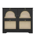CLIHOME Mid-Century Narrow Design Tipping Bucket Shoe Cabinet with 4 Flip Drawers, Elegant Entryway Shoe Organizer with 4 Rattan Doors