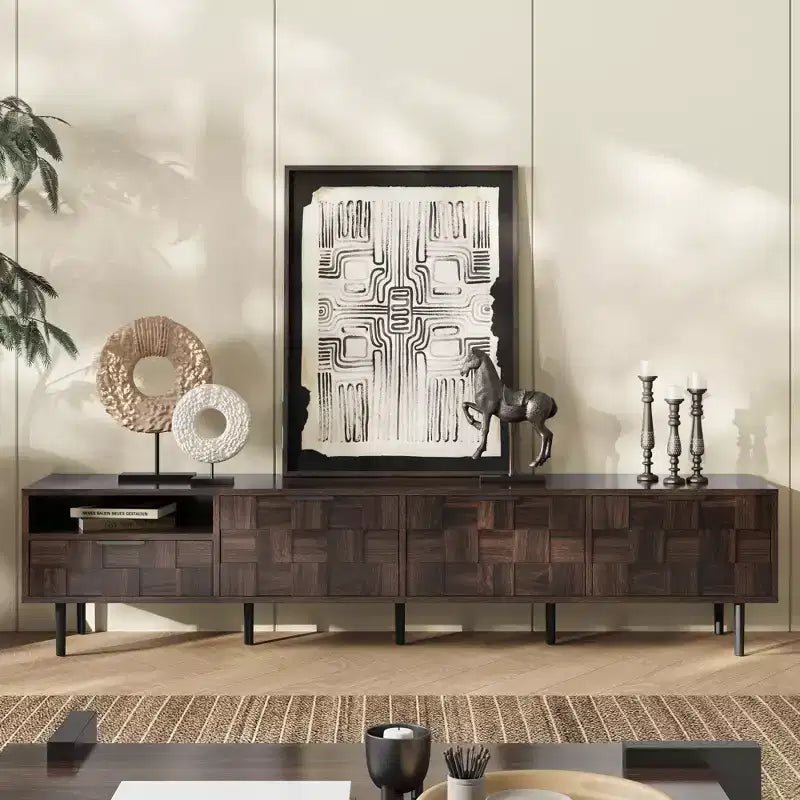 TV Stand for TVs up to 85, Mid Century Modern TV Console Media Console Entertainment Center with Storage Cabinets & Drawer, Walnut - ModernLuxe