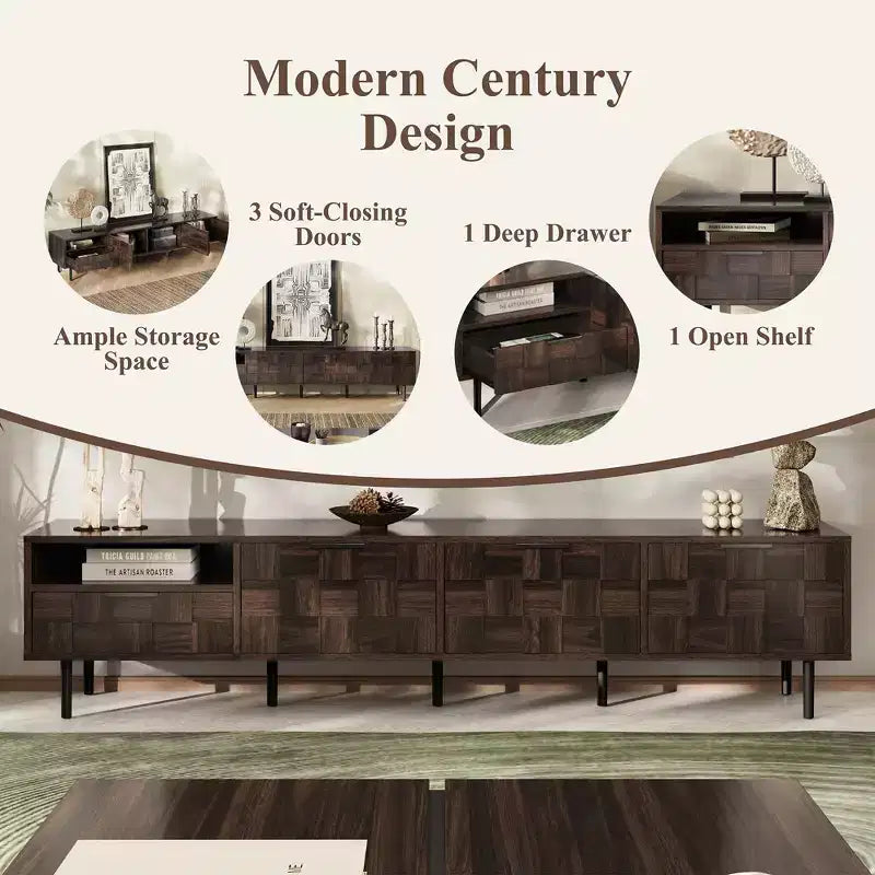 TV Stand for TVs up to 85, Mid Century Modern TV Console Media Console Entertainment Center with Storage Cabinets & Drawer, Walnut - ModernLuxe