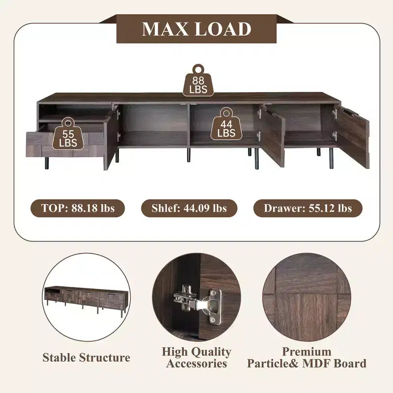 TV Stand for TVs up to 85, Mid Century Modern TV Console Media Console Entertainment Center with Storage Cabinets & Drawer, Walnut - ModernLuxe