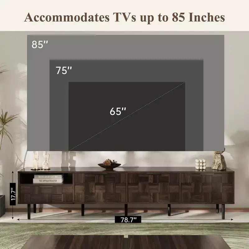 TV Stand for TVs up to 85, Mid Century Modern TV Console Media Console Entertainment Center with Storage Cabinets & Drawer, Walnut - ModernLuxe