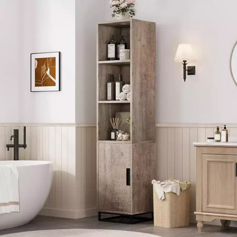 Tall Bathroom Cabinet, 70 Narrow Storage Cabinet with Door and Adjustable Shelf, Open Storage Freestanding for Laundry Room, Kitchen, Living Room