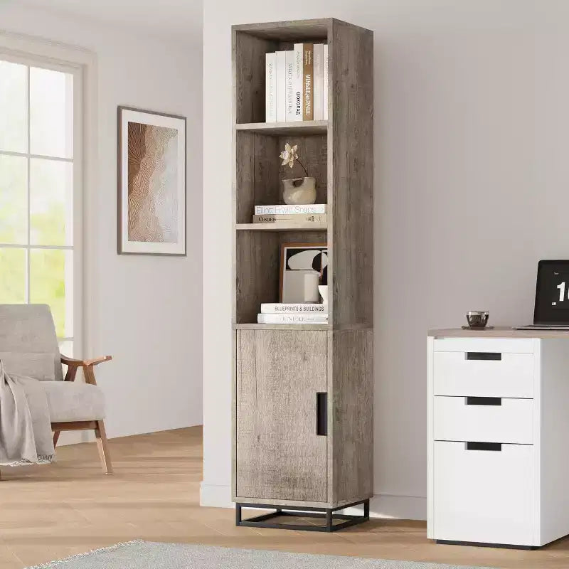 Meuble de salle de bain haut, 70 Armoire de rangement étroite avec porte et étagère réglable, Rangement ouvert sur pied pour buanderie, cuisine, salon