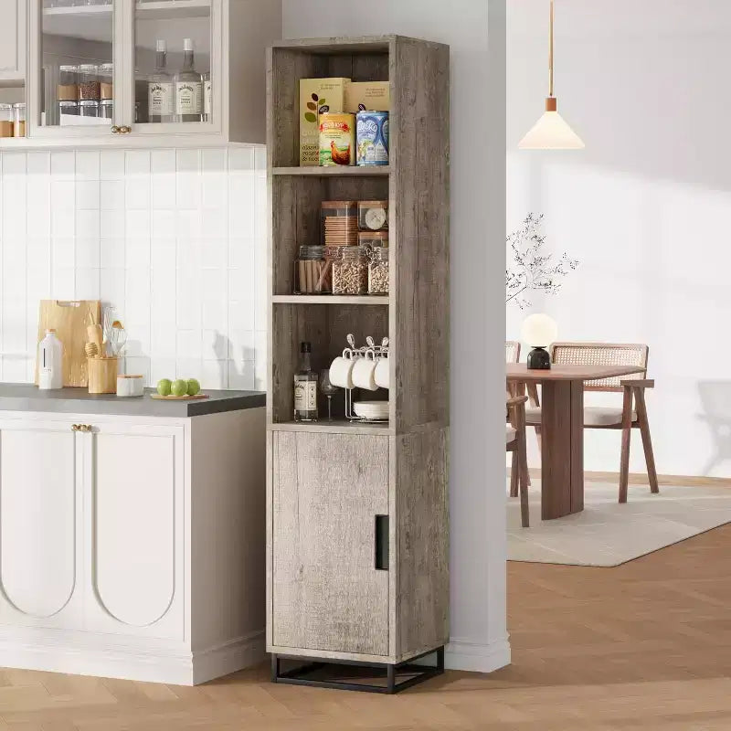 Meuble de salle de bain haut, 70 Armoire de rangement étroite avec porte et étagère réglable, Rangement ouvert sur pied pour buanderie, cuisine, salon