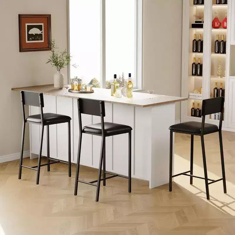 Dining Chairs Set of 4 Upholstered PU Dining Chairs Curved Backrest, Modern Dining Room Chairs Kitchen Chairs with 26IN Metal Legs and Sturdy H-Frame