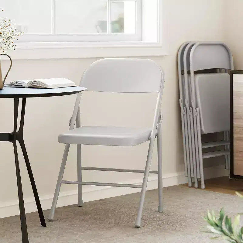 All-Steel Folding Chairs with Backrest, Heavy Duty Metal Foldable Dining Chair Hold Up to 350 LBS, for Office, Indoor & Outdoor Events