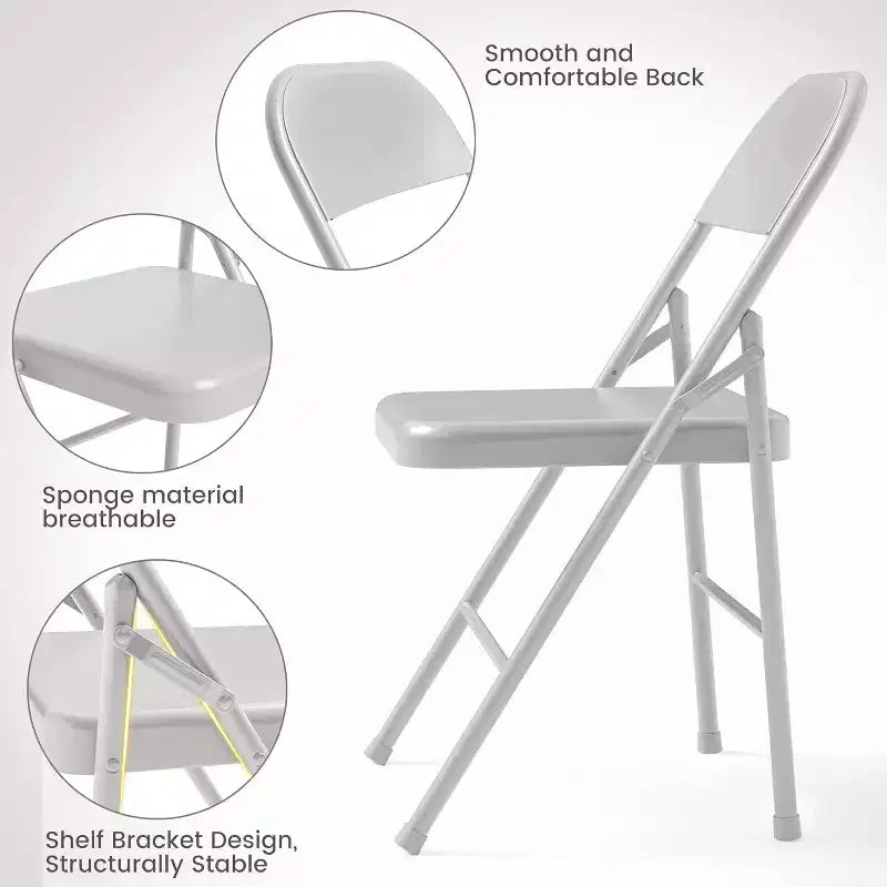All-Steel Folding Chairs with Backrest, Heavy Duty Metal Foldable Dining Chair Hold Up to 350 LBS, for Office, Indoor & Outdoor Events