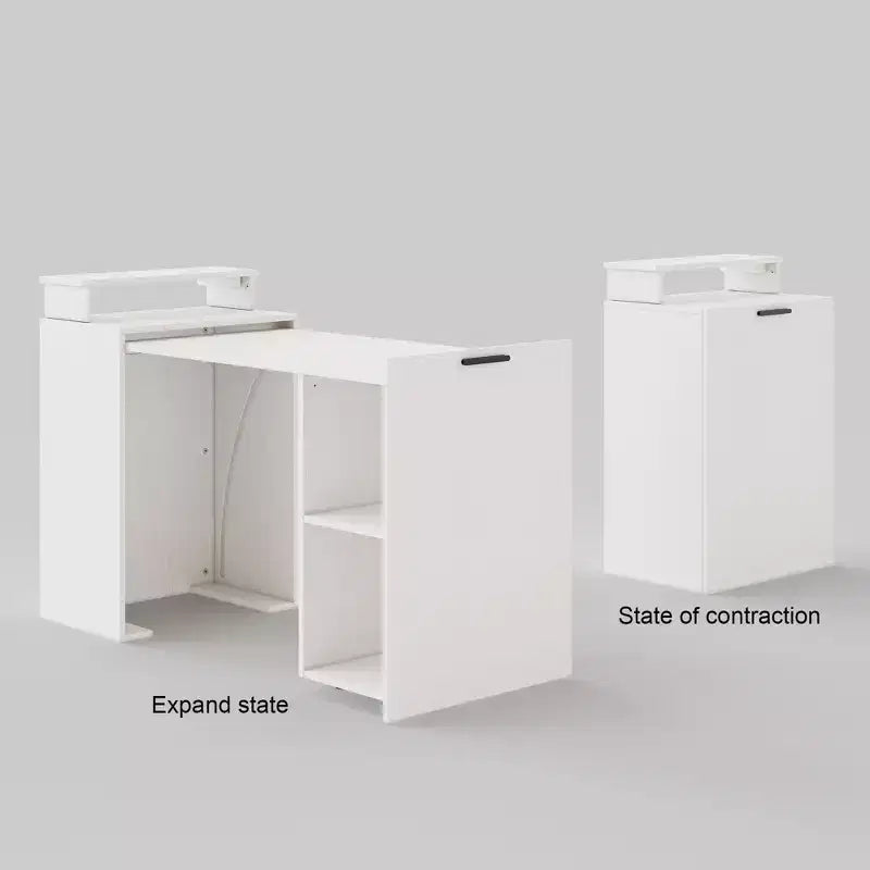 Hausource Foldable Extendable Computer Desk Writing Workstation Study Table with Hutch Charging Station