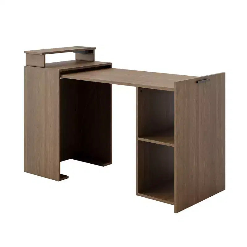 Hausource Foldable Extendable Computer Desk Writing Workstation Study Table with Hutch Charging Station
