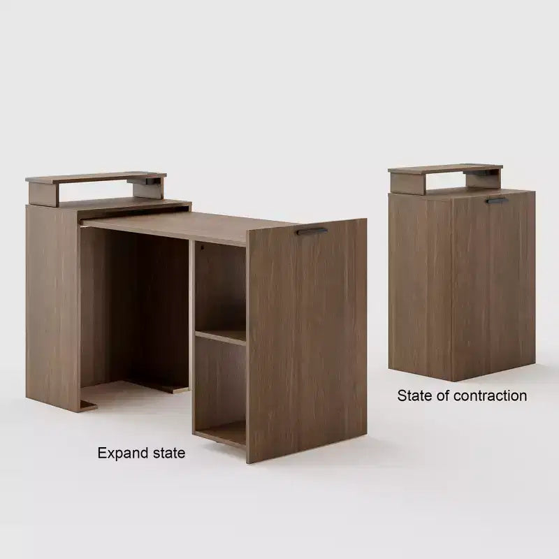 Hausource Foldable Extendable Computer Desk Writing Workstation Study Table with Hutch Charging Station
