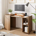 Hausource Foldable Extendable Computer Desk Writing Workstation Study Table with Hutch Charging Station