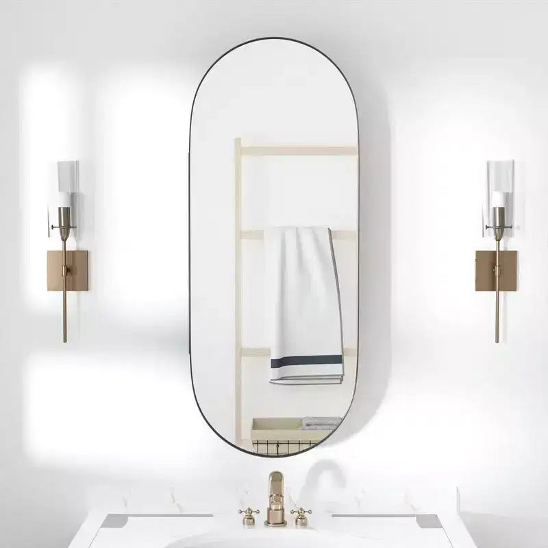 PexFix 32 x 16 Oval Bathroom Cabinet with Mirror Stainless Steel Frame and 2 Adjustable Shelves Wall Medicine Cabinets Mirrors Recessed Gold